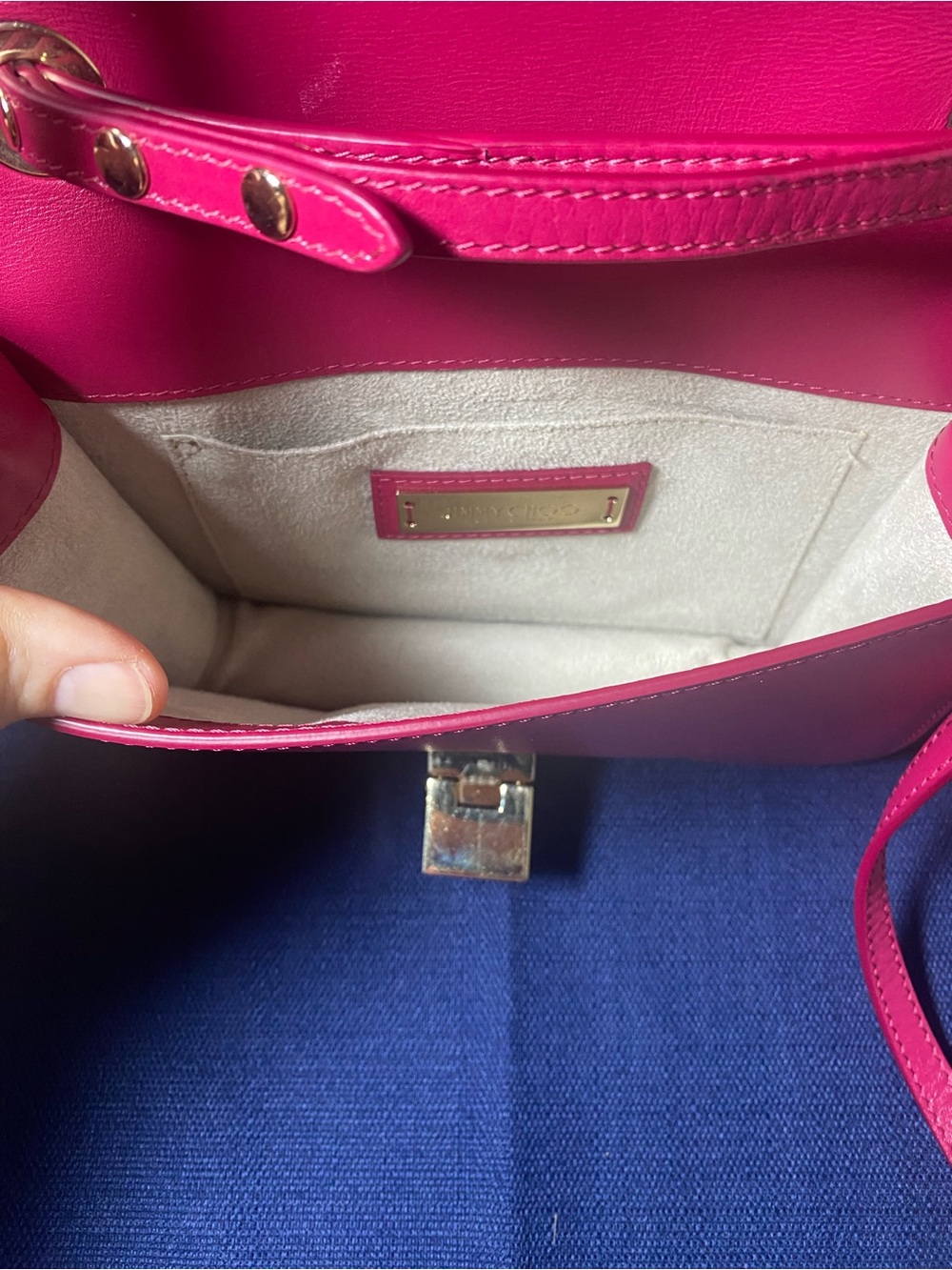 Jimmy Choo Red/Fuchsia Leather Crossbody with Gold-Tone Lock - Picture 10 of 16